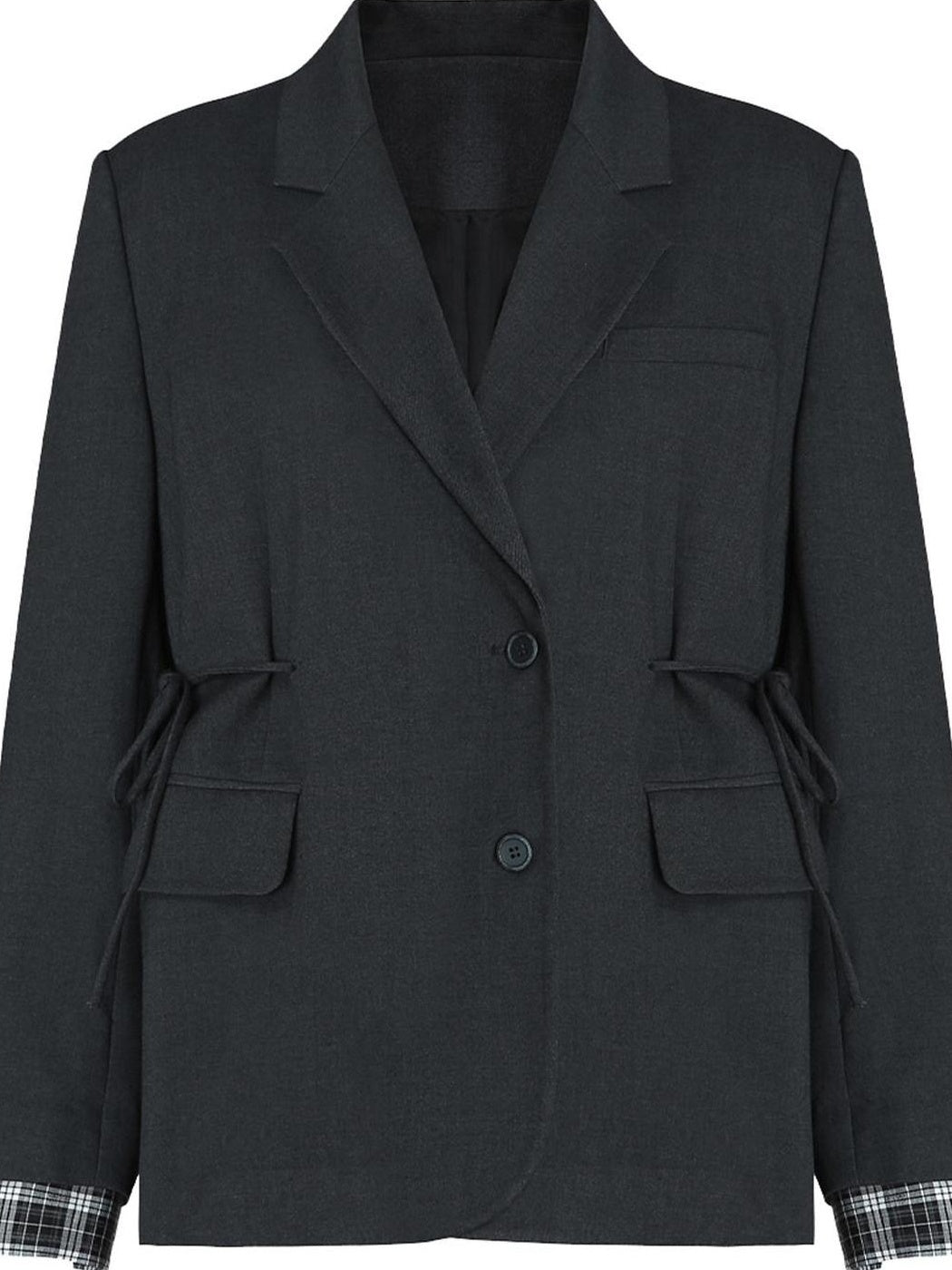 fano Deep Gray Solid Single Button Blazer Loose Fit Women Workwear Top & Skirt Sets