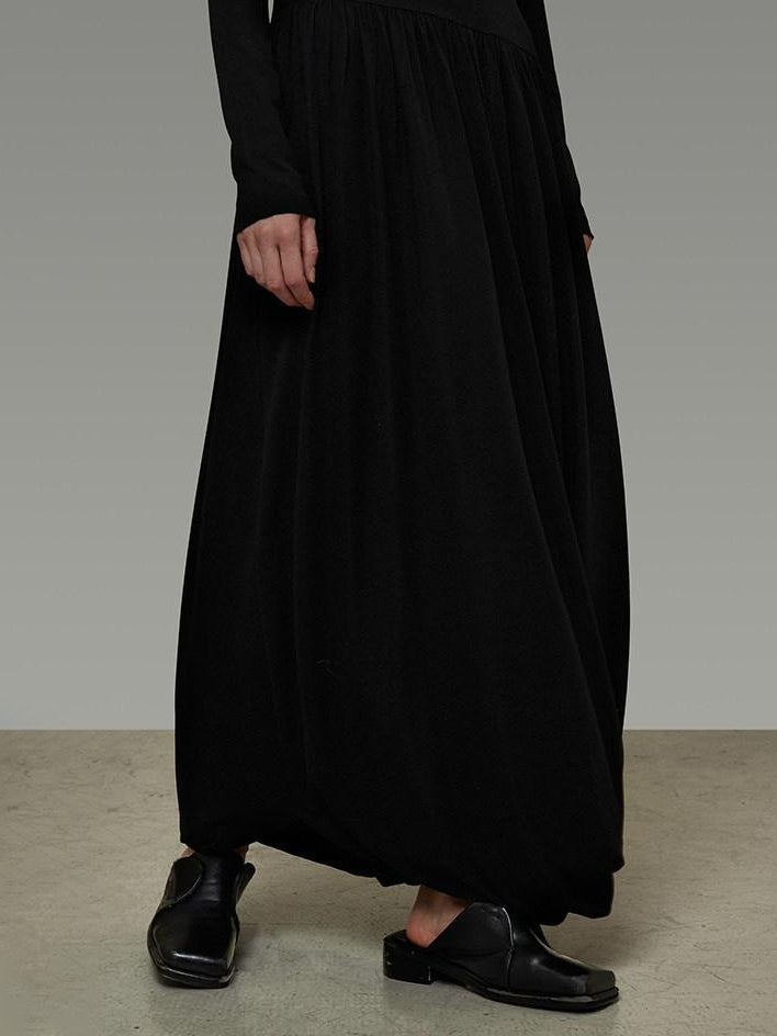 unspoken Modal Knit Turtleneck Slim Waist Long Sleeve City Workwear Black Maxi Dresses