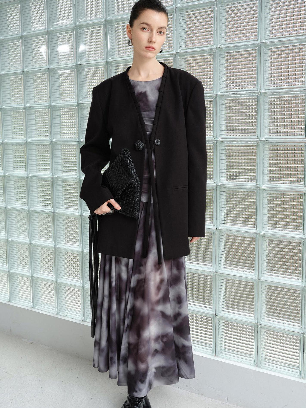 audreyyang Elegant Sash Fitted Knit Long Sleeve Grey Ombre Maxi Dresses
