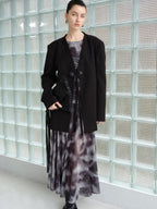 audreyyang Elegant Sash Fitted Knit Long Sleeve Grey Ombre Maxi Dresses