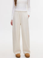 ikyou Wrinkle Resistant Asymmetric High Waist Loose Straight Commuter Beige Sweatpants