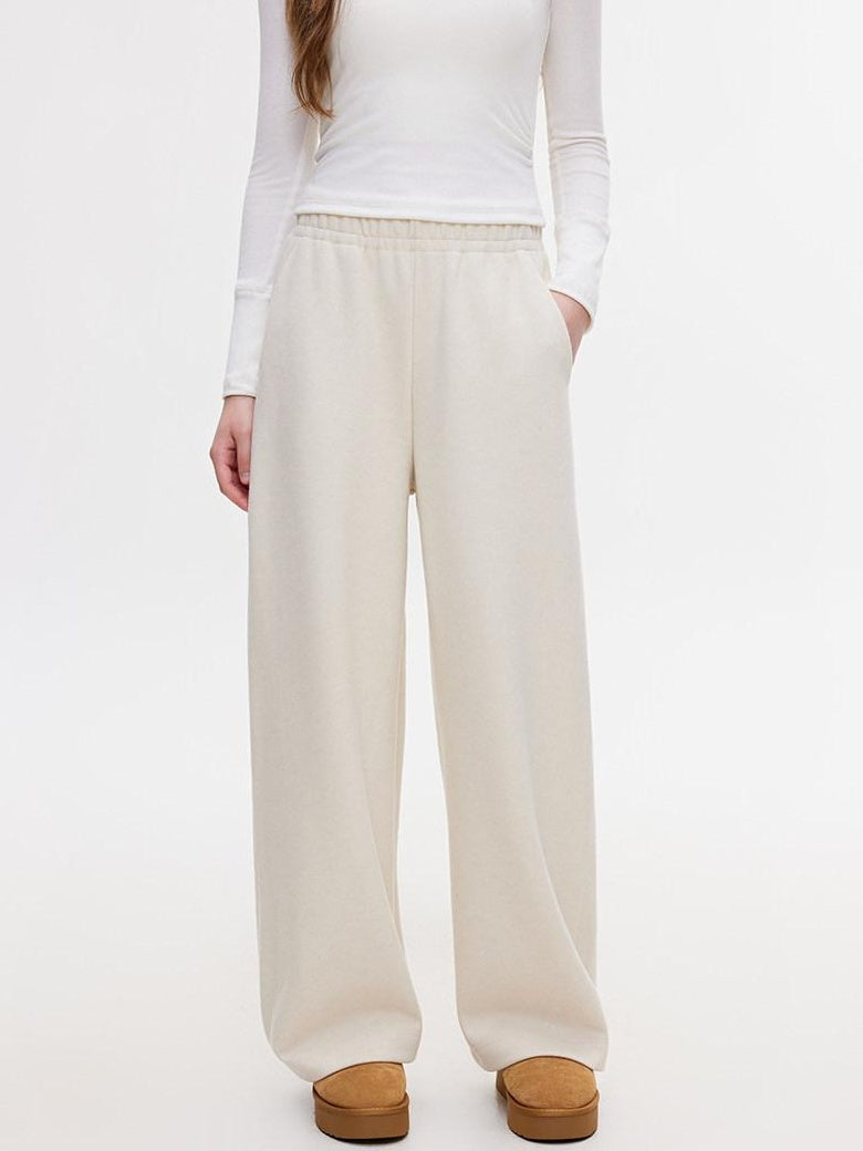 ikyou Wrinkle Resistant Asymmetric High Waist Loose Straight Commuter Beige Sweatpants