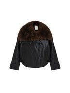 unspoken Thick Warm Patchwork Lapel Zipper Loose Women Commuter Black Leather Jackets