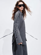 audreyyang Striped Relaxed Lapel Button Long Sleeve Casual Women Polyester Top & Pants Sets