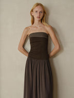 someonesometimes Tencel Modal Splice Slim Off Shoulder Strapless Casual Taupe Maxi Dresses