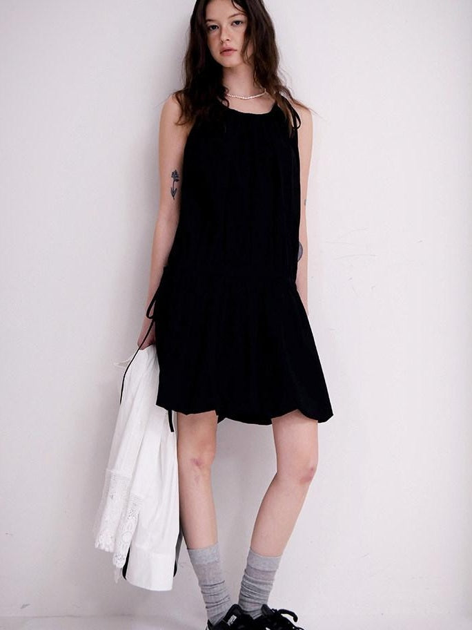 fano Black Sleeveless Aline Neck Natural Waist Cotton Blend Commuter Midi Dresses
