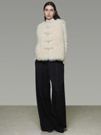 unspoken Wool Fleece Lined Single Button V-neck Tailored Workwear Beige Cropped Jackets
