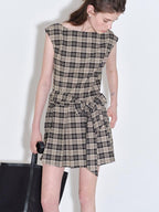 fano Plaid Sleeveless H Line Natural Waist Office Dress For Women Midi Dresses
