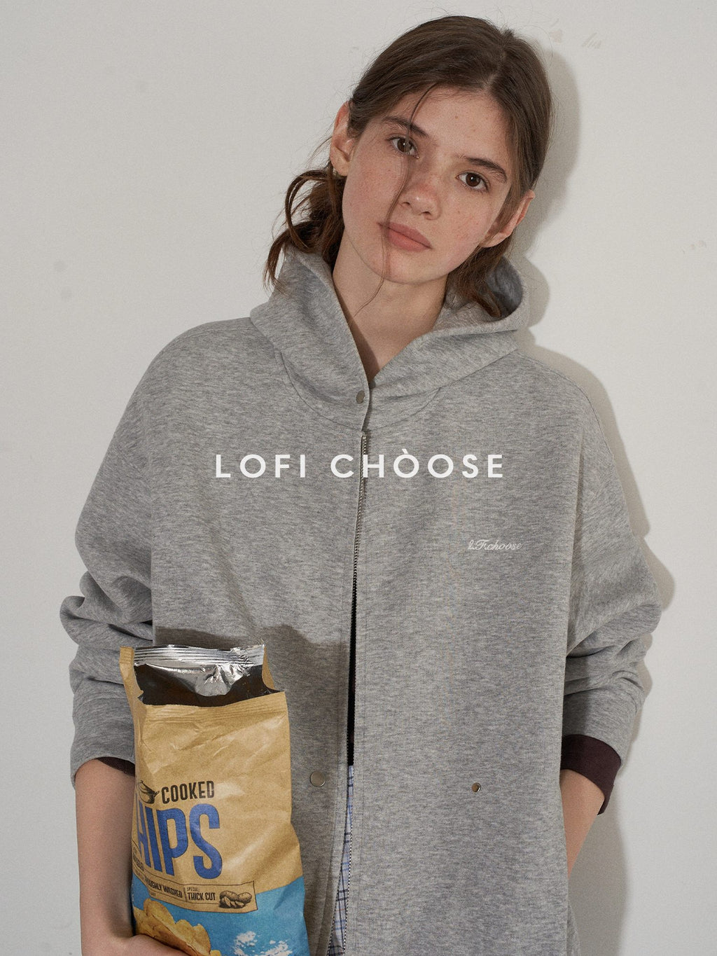 Lofi choose Soft Cotton Blend Loose Fit Button Front Commuter Grey Oversized Hoodie