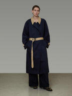 unspoken Minimal Commuter Cotton Loose Fit Single Breasted Long Navy Trench Coats
