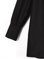 audreyyang Slimming Pleated Loose Longline Button Front Long Sleeve Women Blouses