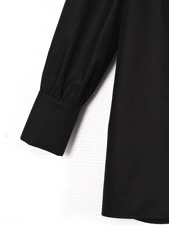 audreyyang Slimming Pleated Loose Longline Button Front Long Sleeve Women Blouses