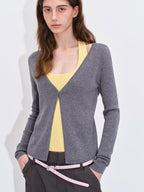 fano Soft Breathable Korean V-neck Slim Faux Layered Colorblock Cardigans