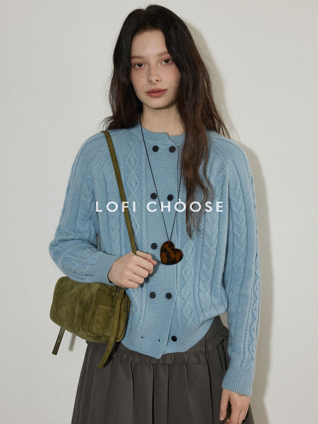 Lofi choose Soft Wool Blend Loose Fit Commuter Open Front Double Button Knit Women Cardigans