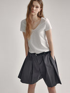 fano Cotton Tencel V-neck Straight Fit Women Black White Short Sleeve T-Shirts