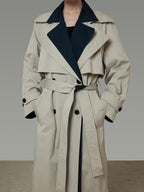 unspoken Minimalist Double Breasted Long Straight Workwear Beige Navy Trench Coats