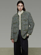 unspoken Lambswool Blend Structured Commuter Round Neck Relaxed Green Wool Coats