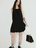 fano Black Sleeveless Aline Neck Natural Waist Cotton Blend Commuter Midi Dresses