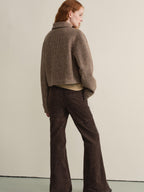 someone sometimes Wool Blend Retro Loose Zip Lapel Long Sleeve Women Multicolor Cropped Jackets