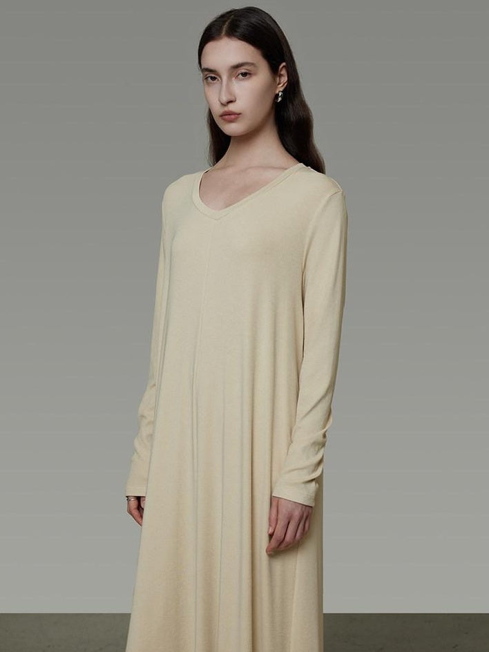unspoken Non Fading Modal Cotton Long Sleeve Loose Waist Minimalist Commuter Maxi Dresses