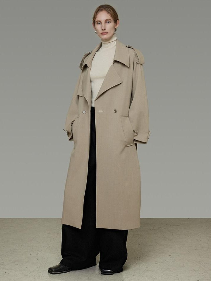 unspoken Online Exclusive Minimalist Loose Fit Midlength Light Khaki Women Trench Coats