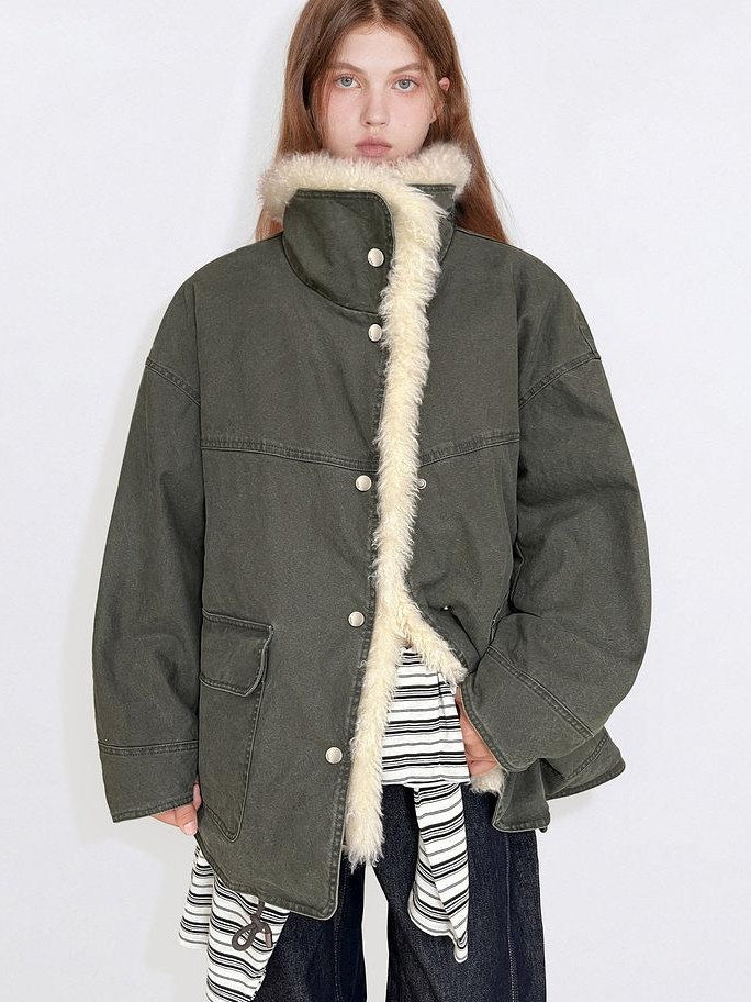 fano 90% White Duck Down Warm High Waist Loose Stand Collar Women Green Down Jackets