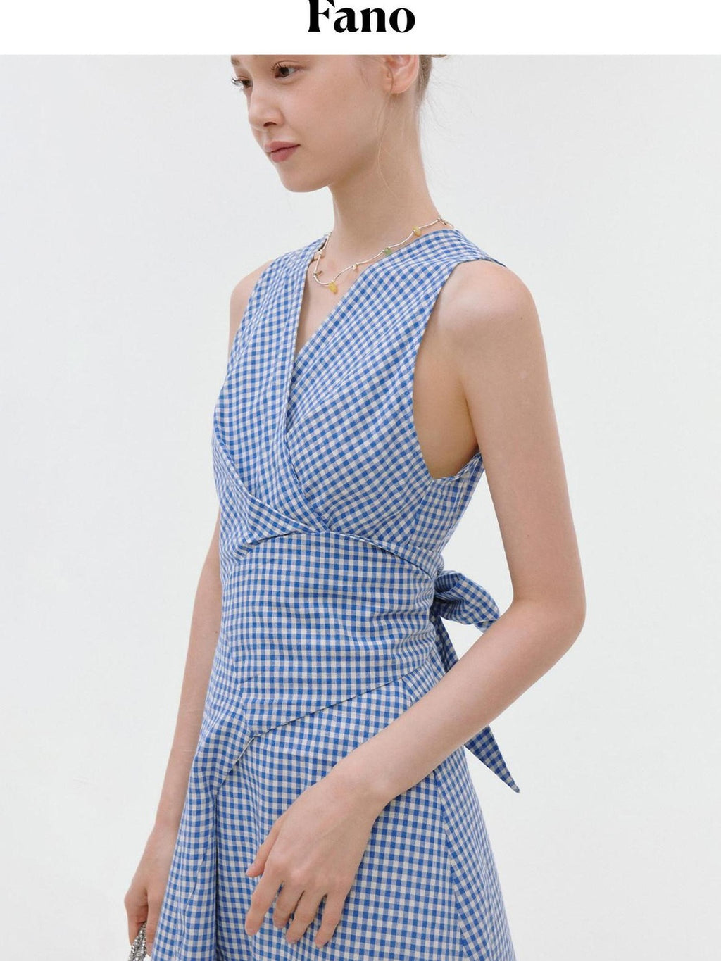 fano Pure Cotton Sleeveless V-neck A Line Office Casual Women Blue Midi Dresses