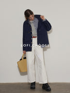 Lofi choose Flattering Plaid Minimal Collared Loose Long Sleeve Button Women Blue Shirts