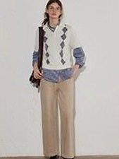 Lofi choose Cozy Argyle Polo Short Sleeve Loose Fit Vintage Knitwear Women Sweaters