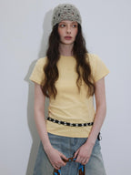Lofi choose Embroidered Loose Fit Round Neck Office Women Purple Navy Short Sleeve T-Shirts