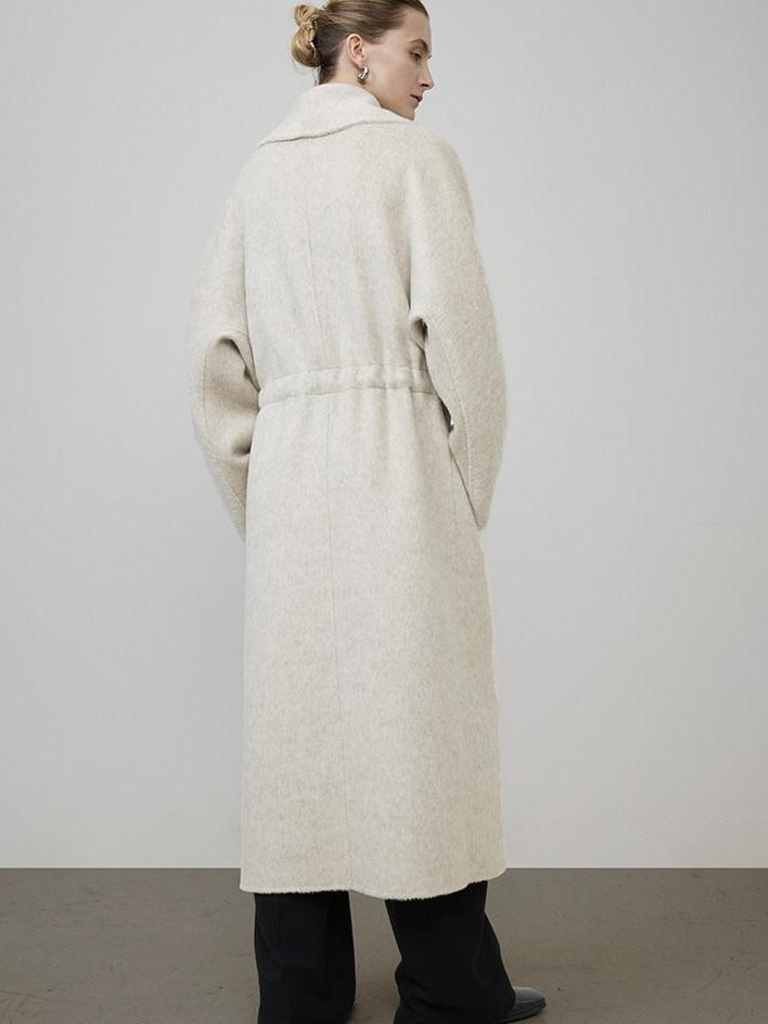 unspoken Warm Wool Rabbit Silk Blend Tie Waist Straight Cut Minimal Commuter Long Coats