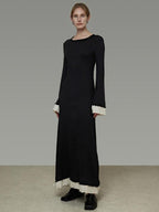 unspoken Slim Waist Colorblock Aline Knit Bell Sleeve Office Women Breathable Maxi Dresses