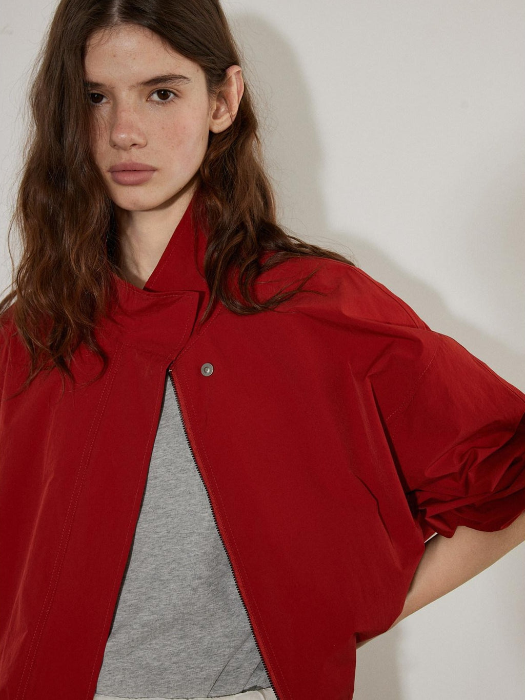 Lofi choose Breathable Drawstring Hem Loose Fit Stand Collar Women Zip Cropped Jackets