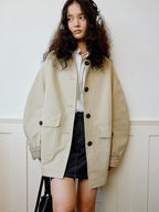fano Khaki Black Contrast Short Cotton Blend Single Breasted Women Trench Coats