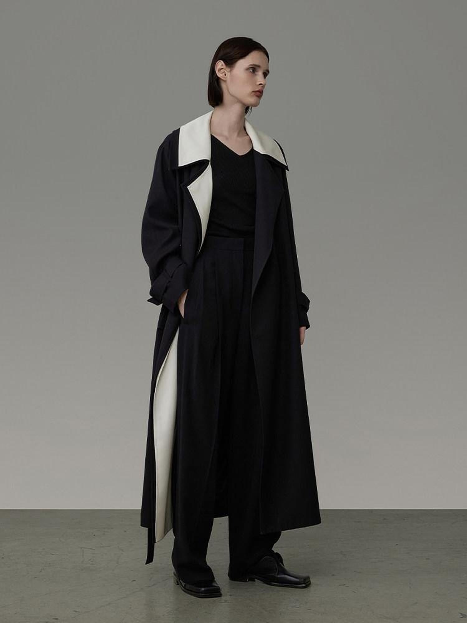 unspoken Colorblock Relaxed Minimalist Notched Lapel Women Office Outerwear Long Coats