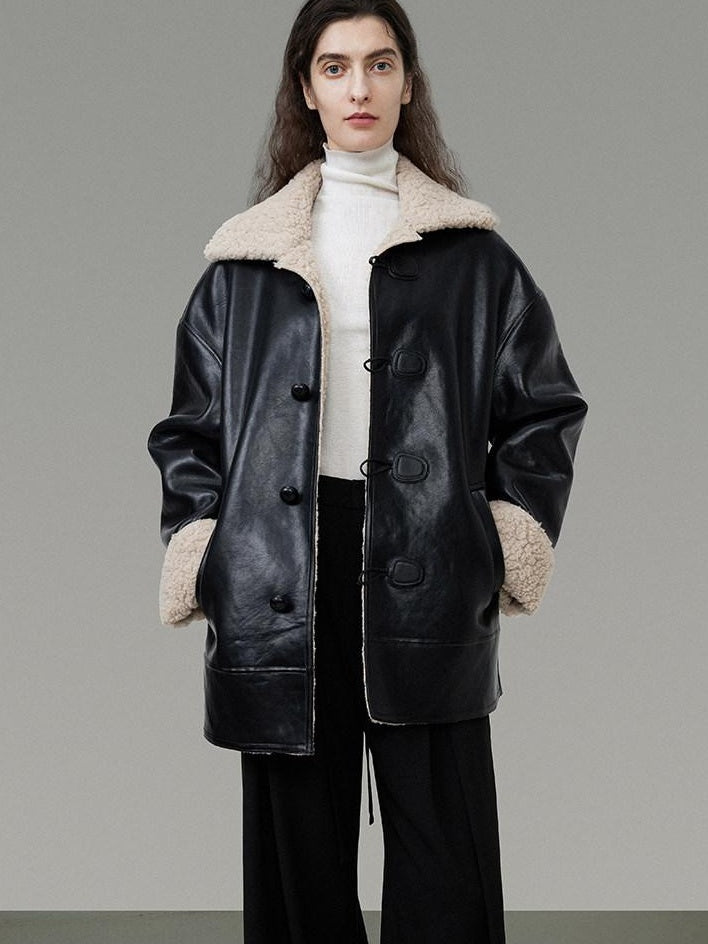 unspoken Minimalist Commuter Loose Fit Longsleeve Zip Women Black Leather Jackets