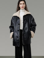 unspoken Minimalist Commuter Loose Fit Longsleeve Zip Women Black Leather Jackets