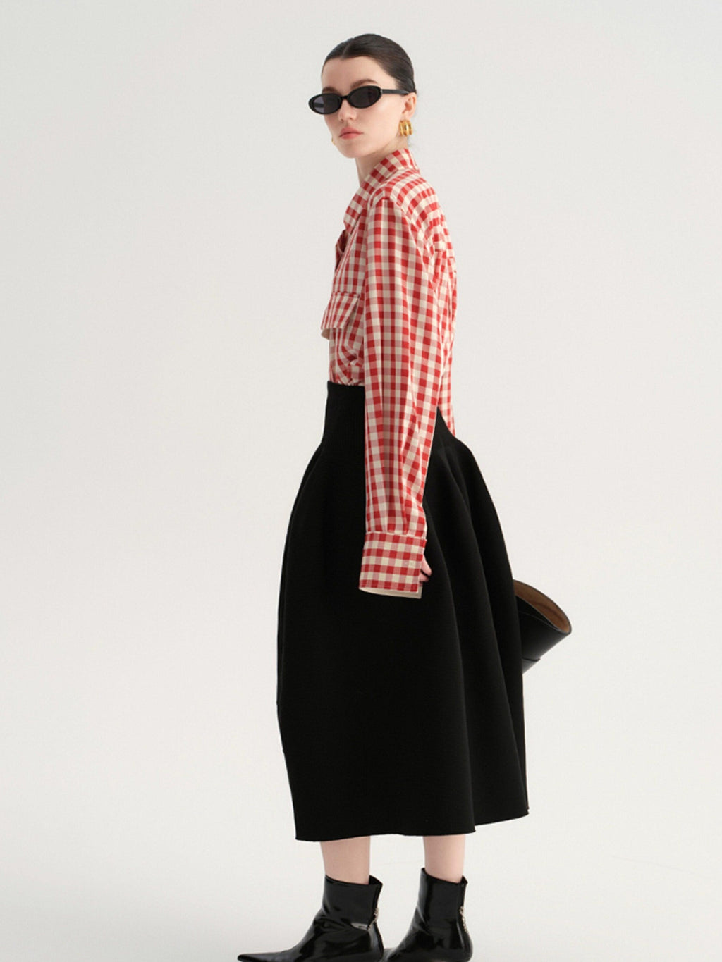 audreyyang Flattering High Waist A Line Solid Black Nylon Office Casual Women Maxi Skirts