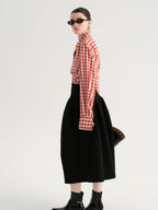 audreyyang Flattering High Waist A Line Solid Black Nylon Office Casual Women Maxi Skirts