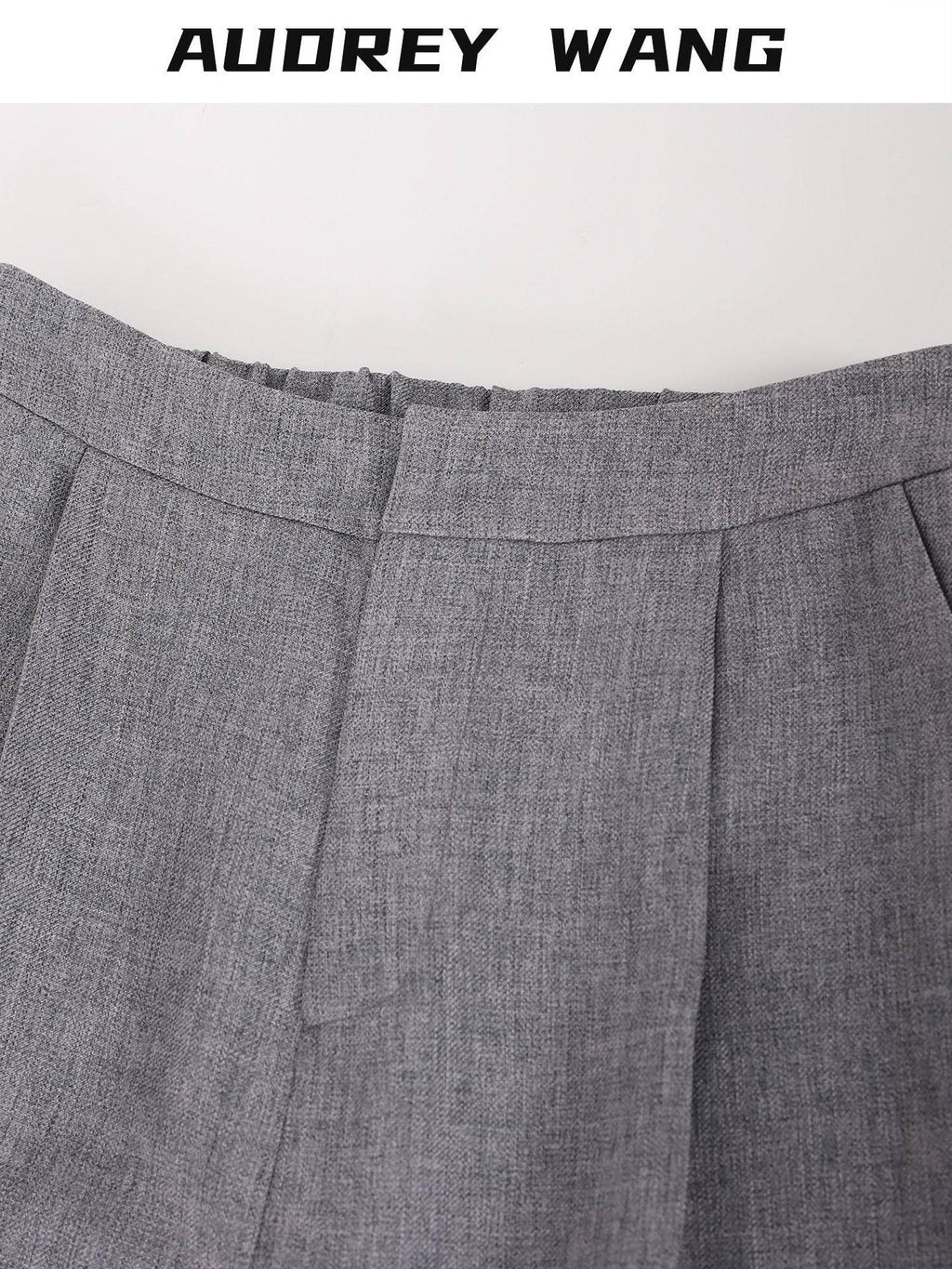 audreyyang Comfortable Pleated Natural Waist Women Polyester Zip Fly Wide Leg Pants
