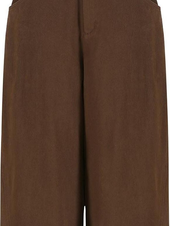 fano Warm Brushed Cotton Relaxed Straight Pocketed Natural Waist Brown Wide Leg Pants