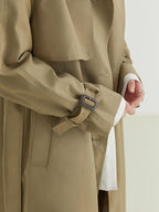 fano Classic Double Breasted Long Straight Fit Commuter Women Khaki Trench Coats