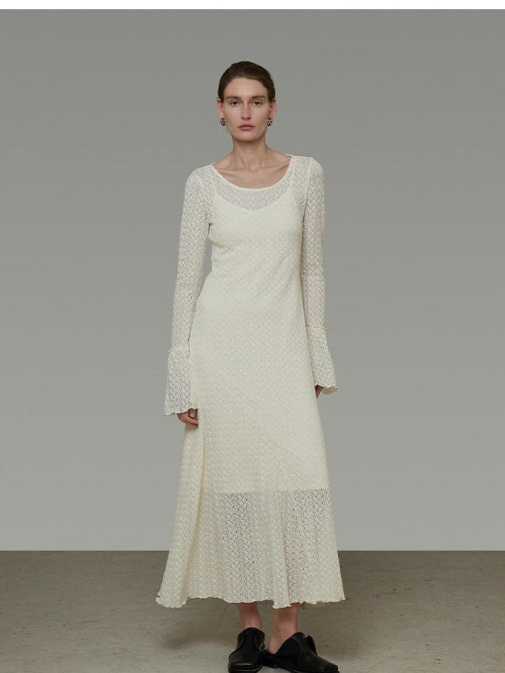 unspoken Breathable Comfortable Commuter Cutout Waist Bell Sleeve Maxi Dresses