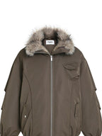 fano High Fill White Duck Down Warm Straight Fur Collar Women Army Green Down Jackets