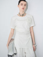 audreyyang Embroidered Slim Fit Office White Crew Neck Women Polyester Short Sleeve T-Shirts