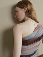 someonesometimes Breathable Tie Dye Stripe Print Slim Fit Versatile Women Off Shoulder Crop Tops