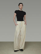 unspoken High Waist Lyocell Blend Pleated Button Minimal Workwear Wide Leg Pants