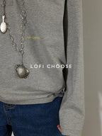 Lofi choose Cozy Loose Fit V-neck Hooded Commuter Style Women Green Gray Hoodie