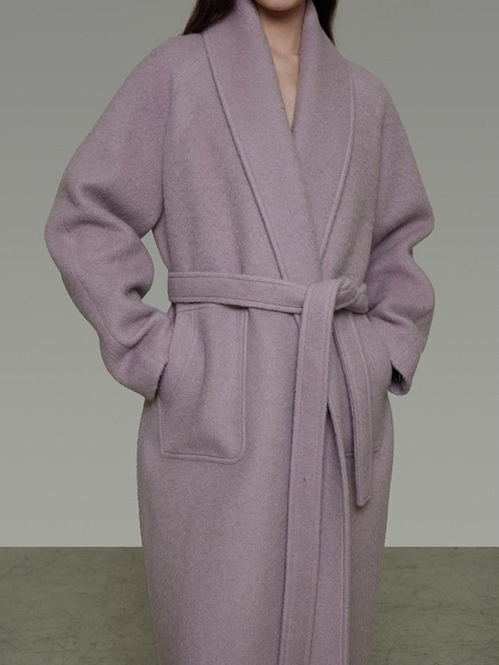 unspoken Cozy Thick Lambswool Midlength Loose Fit Minimalist Commuter Lavender Wool Coats