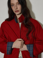 Lofi choose Pure Cotton Office Loose Raglan Zipper Plaid Women Khaki Cropped Jackets